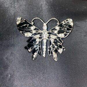 Butterfly Brooch Monet Guilloche Enamel Black Brooch With Rhinestones Vintage